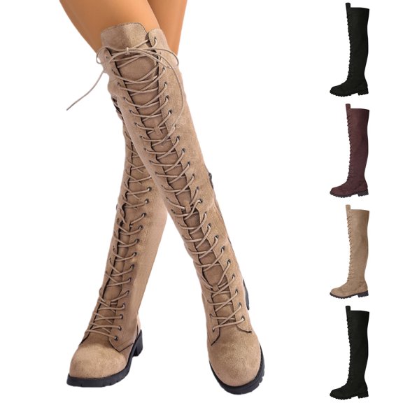 ssuyfkrb Womens Boots,Thigh High Boots,Stability,Over the Knee,Low Heel,Khaki,39(US:7)
