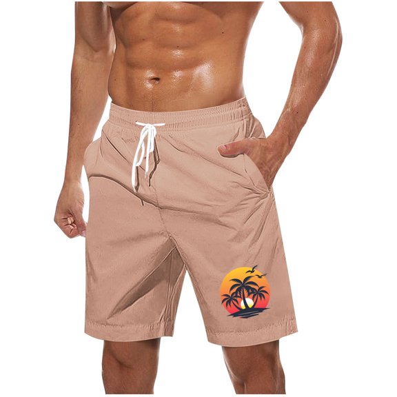 LOVZFMLL Men's Swim Trunks, Hawaiian Print Men's Sports Casual Beach Shorts Board Shorts Bathing Suit Swimwear Pants with Pockets Pink S