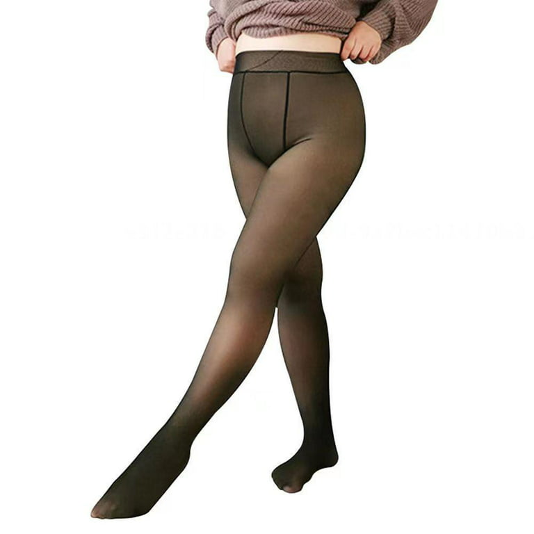 shuwee Winter Plus Size Fleece Lined Tights for Women, High Elastic Warm  Thick Fake Translucent Compression Pantyhose Pants Fuzzy Leggings 