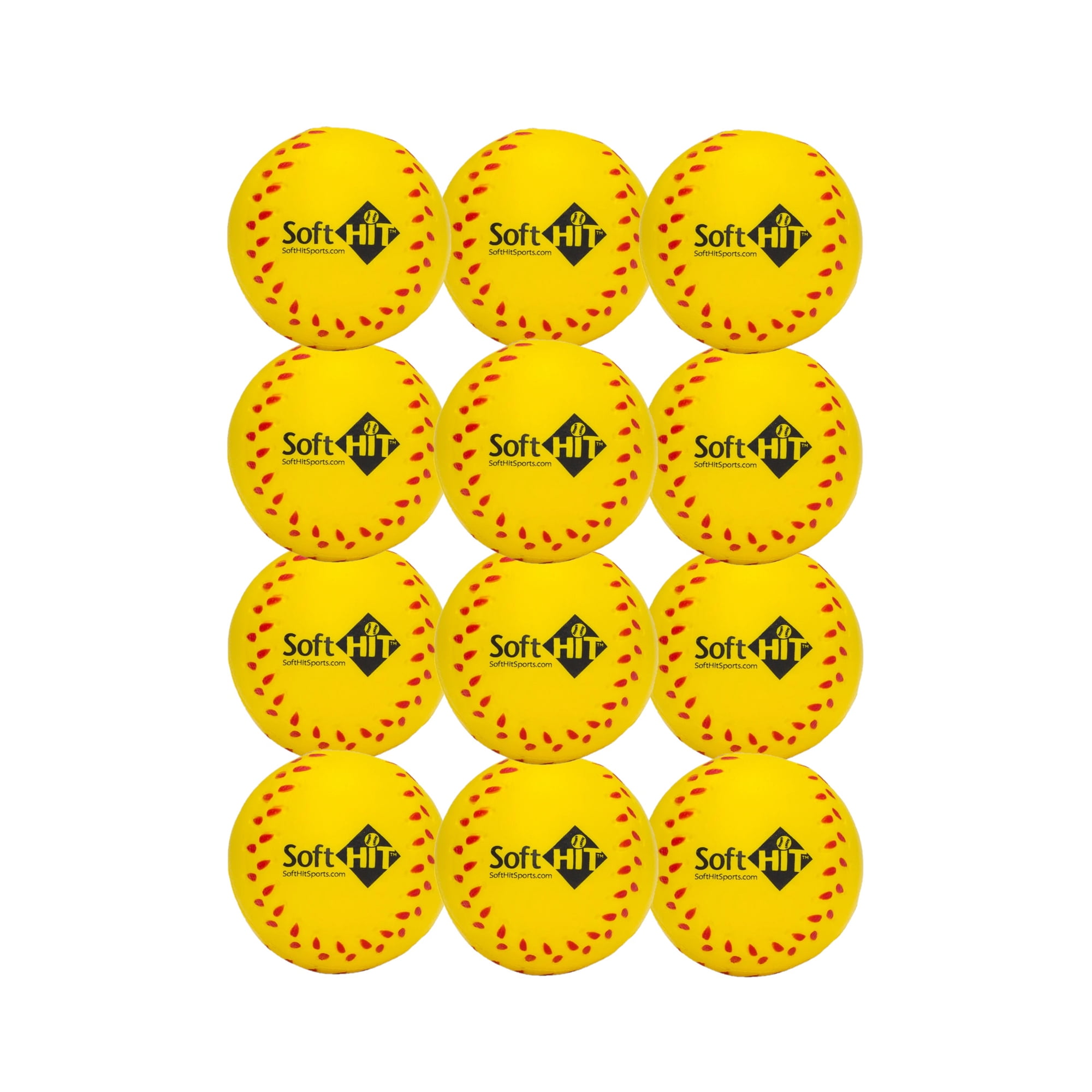 Soft Hit Soft Baseball/Softball Training Foam Ball (12 Pack, Yellow)