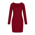 thumbnail image 2 of JNGSA Dresses for Women, Womens Plus Size Dress Long Sleeve Square Neck Bodycon Dress Wrap Dress Loose Mini Dresses, 2 of 6