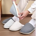 thumbnail image 5 of Women's Striped Linen Comfortable Antislip Cotton Slippers, Closed Toe Spa Slippers, Machine Washable, 5 of 11