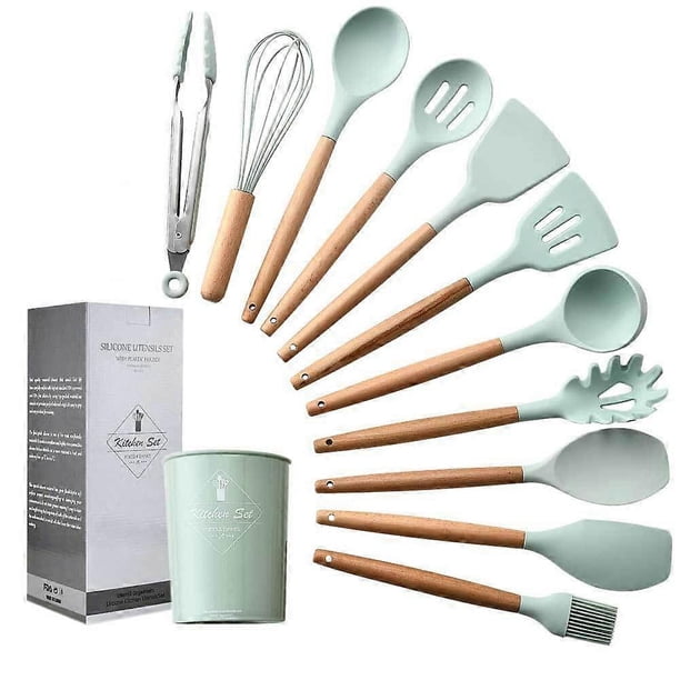12 Pcs Green Kitchen Utensil Set Cooking Silicone Utensil Set with Holder Heat Resistant Cooking Tools Turner for Baking Non-Scratch Non-stick BPA-Fre
