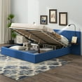 thumbnail image 3 of Queen Size Lift Up Storage Bed with 2 Light and USB Ports, Upholstered Platform Bed with Headboard and Storage Shelves, Hydraulic Storage System, Slats Support, No Box Spring Needed, Blue, 3 of 9