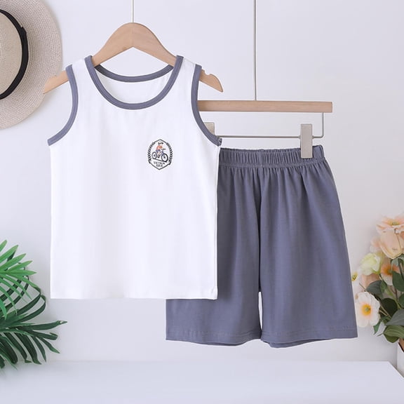 ATOGUTA Boys Outfit Summer Kids Sleeveless Tank Tops and Shorts Set Athletic Tracksuit Size 5T-15, White