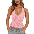 thumbnail image 2 of Chbgutlmr Going out Tops for Women Trendy Sleeveless Lace Halter Tops Slim Fitted Deep V Neck Crop Tops Casual Summer Cute Shirts, 2 of 6