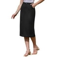 thumbnail image 2 of INSPIRE CHIC Cotton Linen Midi Skirt for Women Casual Back Slit High Waisted Skirt with Pockets XS Black, 2 of 6