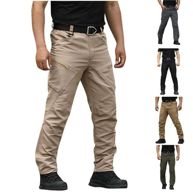 CFLVAEK Tactical Cargo Pants for Men with Multi Pockets Big and Tall Elastic Waist Cargo Pant Loose Fit Wide Leg Workout Trainning Trousers Army Green L