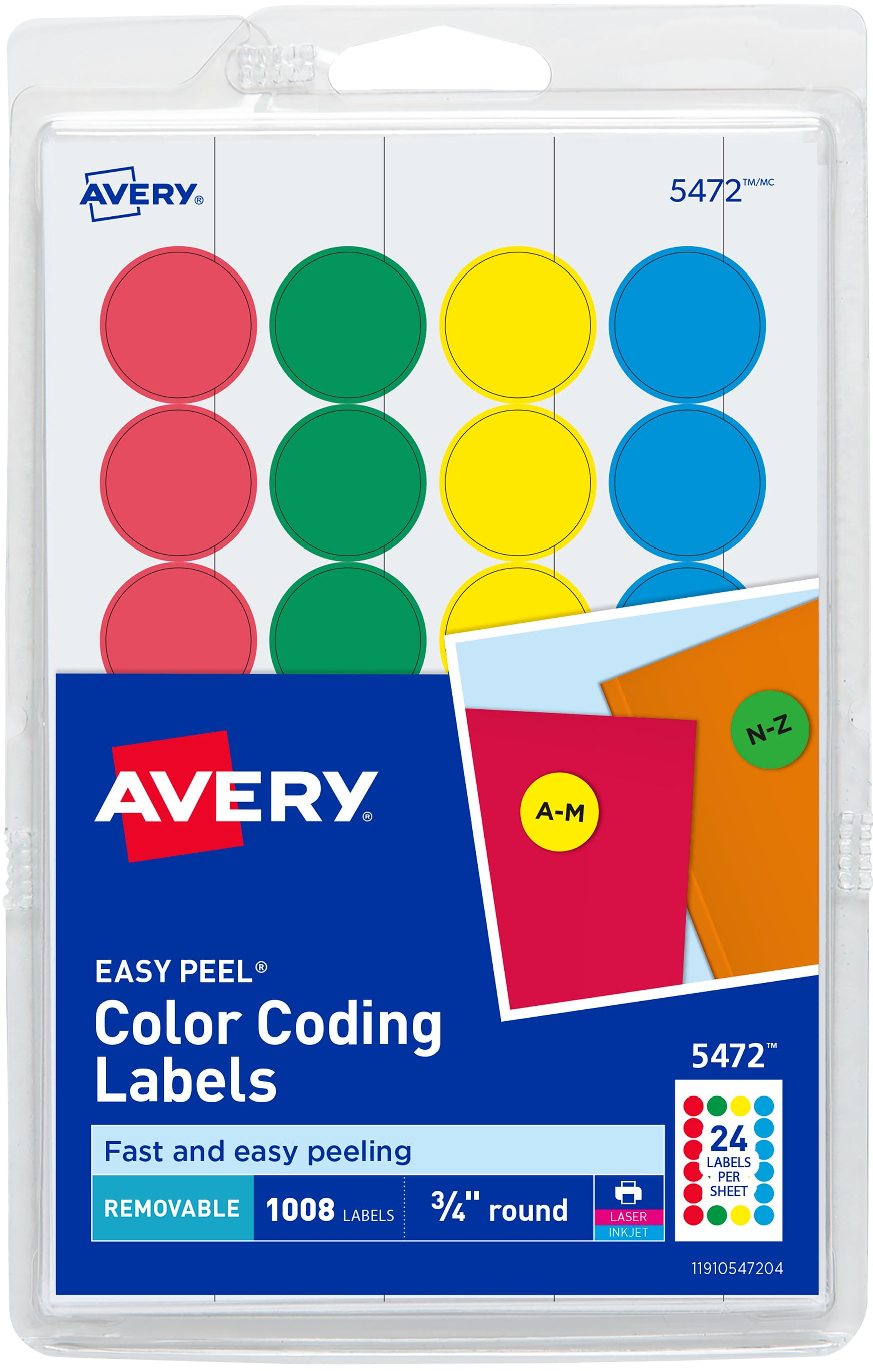 Avery Color Coding Labels, Assorted Primary Colors, 3/4" Round, Removable, 1008 Labels (15472)