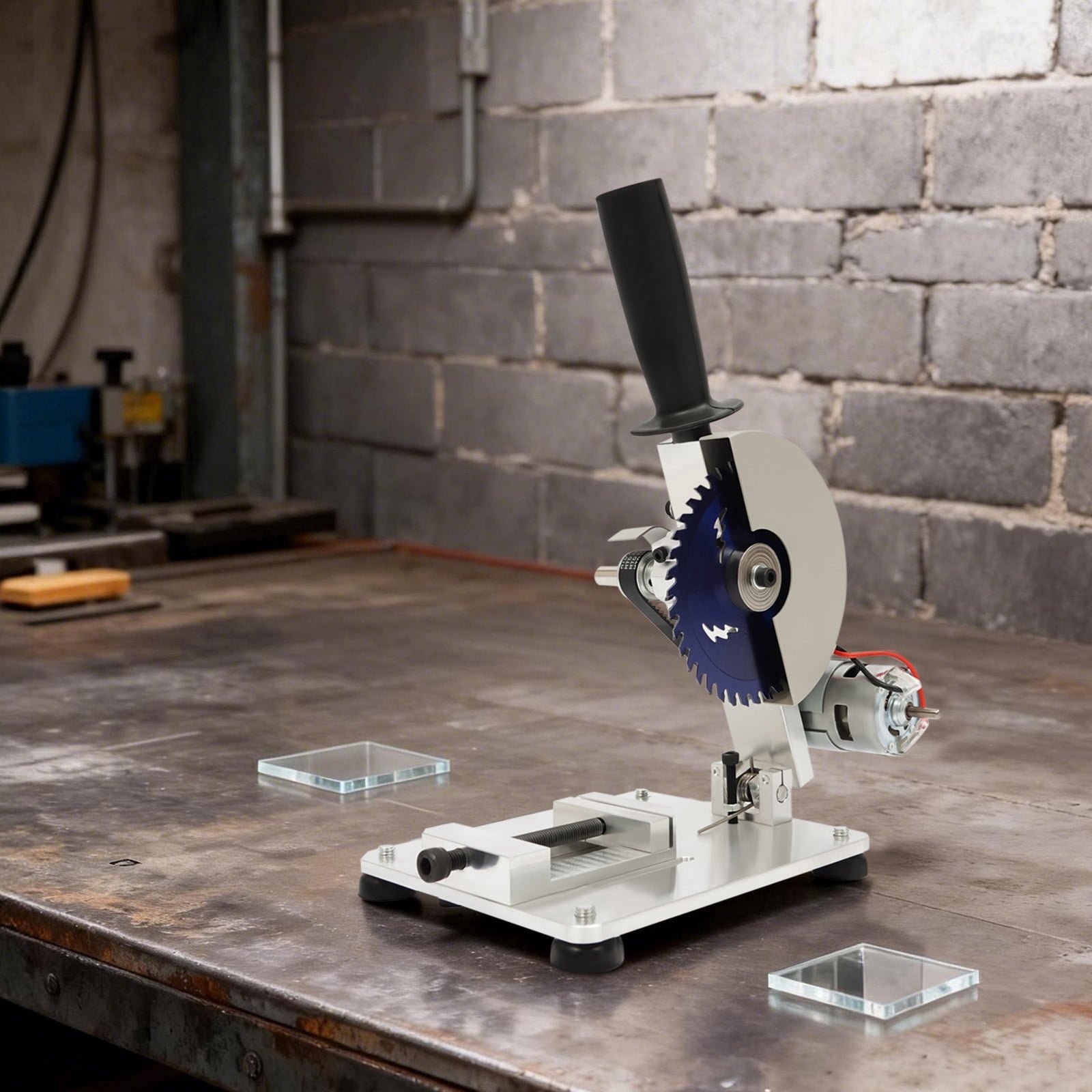 FOGGBET Mini Table Saw, 96W 9000RPM 4 Inch Portable Tabletop Saw, 0-45° Adjustable Mini Miter Saw with 2 Blades, Compact DIY Craft Cutting Machine for Wood, Acrylic, Plastic, PCB