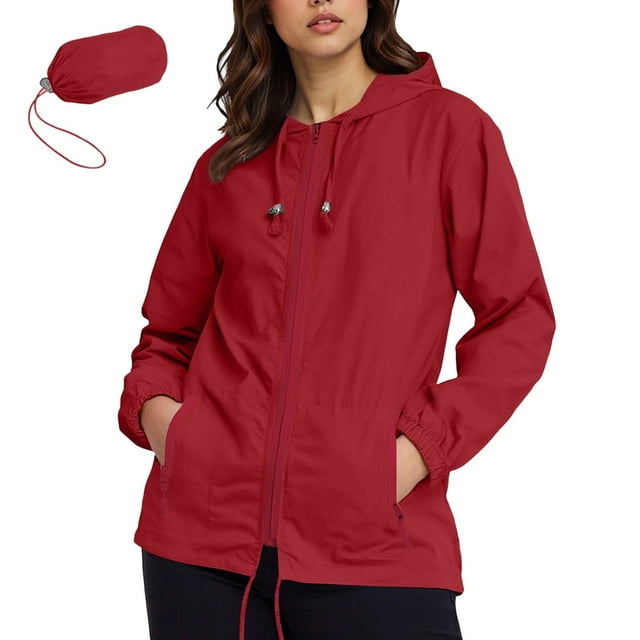 Pincandy Imperméable pour Femmes, Manteau de Pluie Léger, Trench à Capuche Coupe-Vent avec Poches pour l'Extérieur