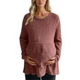 thumbnail image 3 of Jinhomg Long Sleeve Maternity Tops for Women Fall Winter Casual Solid Color Knitted Pullovers Plus Size Warm Cozy Crewneck Sweater 90% off Clearance Sale of Today Wine L, 3 of 9