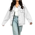 thumbnail image 4 of Edvintorg Denim Jacket for Women Fall Winter Fashion Loose Casual Jean Jackets with Pocket Button Down Women's Clothes White XXL, 4 of 8