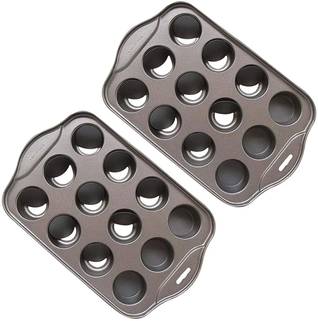2 Pack 12 Cavity Mini Cheesecake Pan with Removable Bottom