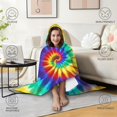 thumbnail image 4 of Wearable Blanket,Colorful Rainbow Tie Dye Spiral Pattern Hooded Wearable Flannel Blanket for Adults & Teens,Winter Poncho Shawl Wrap Cape Cozy Anti-Pill,50"x60", 4 of 5