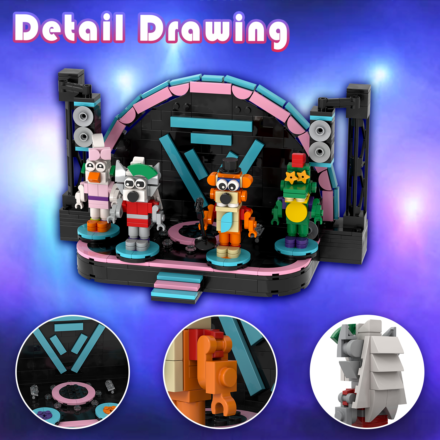 MOOXI Five Nights Stage Building Blocks Toys,FNAF Classic Horror Game Building Set,Halloween Birthday Gifts for Boys and Girls(571pcs)