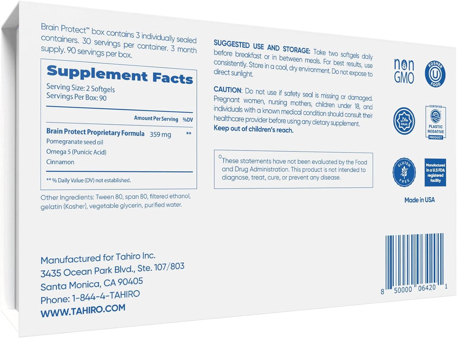 3 MONTH SUPPLY Brain Protect™ Nano Omega 5 Cinnamon Brain Supplement for Memory Focus Patent-Pending Nano-Formulation Antioxidant 180 Softgels Pomegranate Seed Punicic Acid
