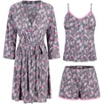 thumbnail image 1 of SofiePJ, Women's, Printed Robe Set with Chemise and Shorts 3 PC Sleepwear Lounge Wear, Purple, S, 1 of 4
