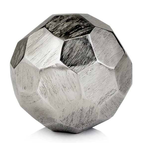 Modern Day Accents Silver Facetado Sphere, Filler, Abstract, Modern, Aluminum, Rough, Texture, Circle, Sculpture, Home, Office, Desk, Tabletop, 4" x 4" x 4"