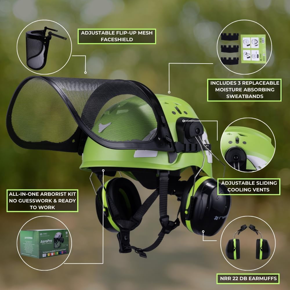 Land Helemts AeroPro ArborKit - Type 1 Class C Forestry Safety Kit - Includes Earmuffs, Faceshield & Safety Helmet - ANSI/ISEA Z89.1 - Red