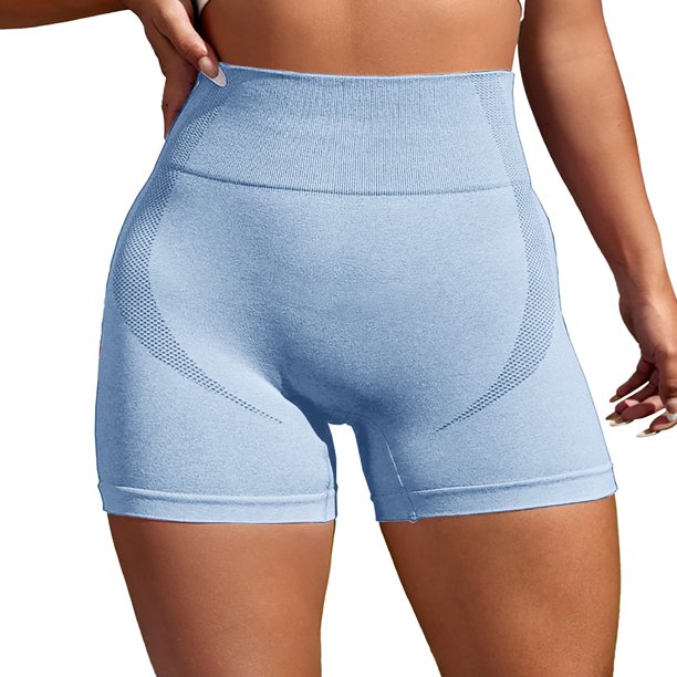 Gibobby Shorts Yoga Pantalones deportivos de cintura alta para mujer, pantalón liso, a la moda(Aqua, M)