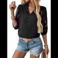 thumbnail image 3 of Blusas de Verano para Mujer, Elegantes, Informales, con Cuello en V, Corta, Abotonadas, con Encaje Bordado. Negro XL, 3 of 10