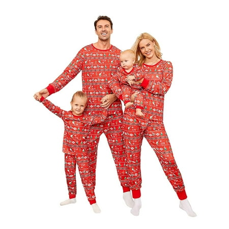 

wybzd Family Christmas Pjs Matching Set Printed Long Sleeve Tee and Bottom Loungewear Holiday Xmas Sleepwear Nightwear Set