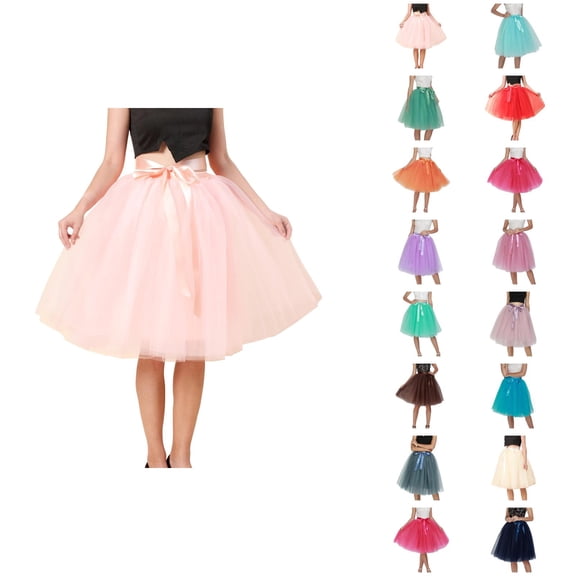 Tulle Skirts for Women Elastic Waist Lace Up Bow Knee Length Layered Mesh Flowy A Line Tutu Skirts Puffy Skirt Fairy Skirt