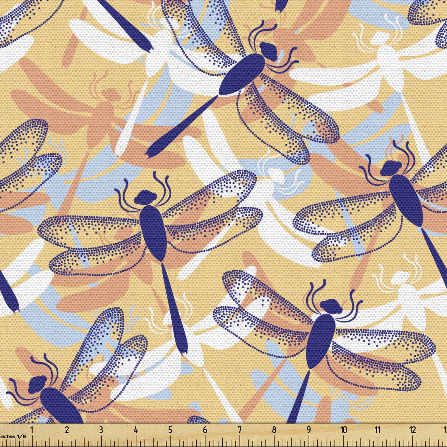 Dragonfly Fabric by the Yard Upholstery, Uneven Big Repetitive Winged