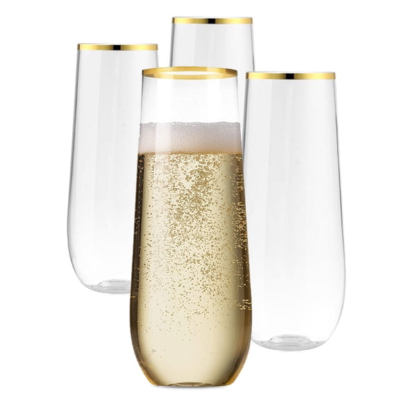 Kitchen Storage Champagne Plastic Champagne Glasses 270ml Transparent Gold Rimmed Champagne Flute for Home Party Bar