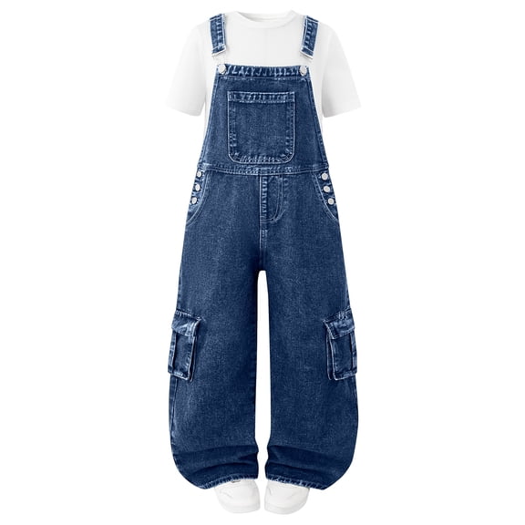 Staki Girls Denim Overalls Girl's Overalls Jeans Denim Cute Fashion Trendy Wide Leg Dungarees Denim Pants Jumpsuits 8-14Y(Blue,11-12 Years)