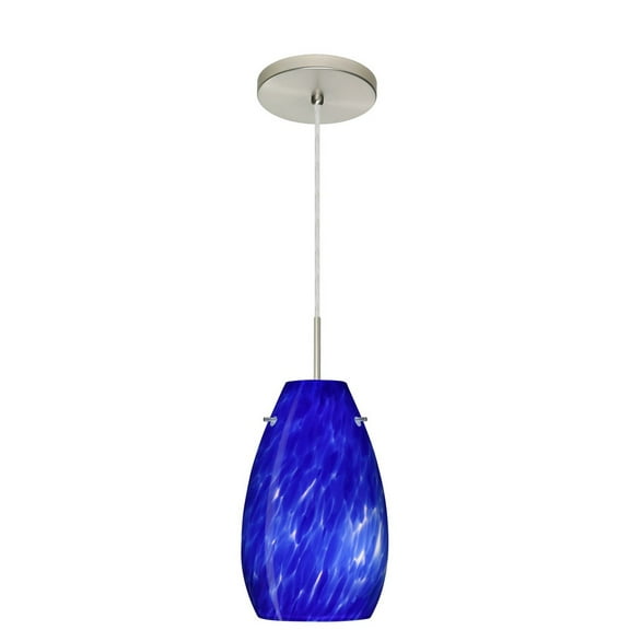1JT-412686-SN-Besa Lighting-Pera 9-One Light Cord Pendant with Flat Canopy-6 Inches Wide by 9.5 Inches High-Satin Nickel Finish-Blue Cloud Glass