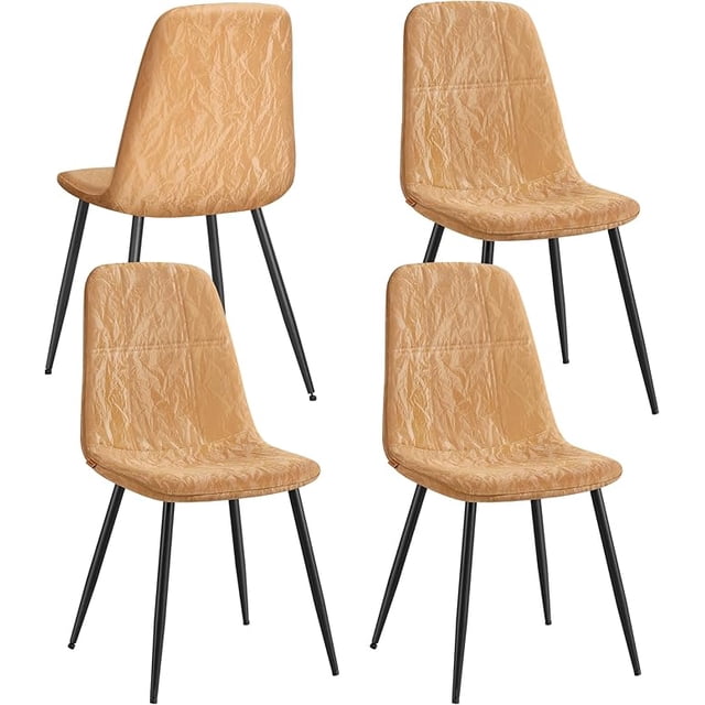 VASAGLE Dining Chairs, Set of 4 Dining Room Chairs, Metal Frame, Adjustable Feet, Easy to Clean, Glacier-Textured Synthetic Leather, for Kitchen, Caramel Brown