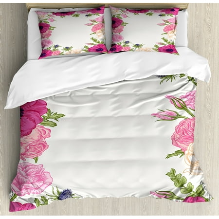 Anemone Flower King Size Duvet Cover Set Pink Rose And Anemone