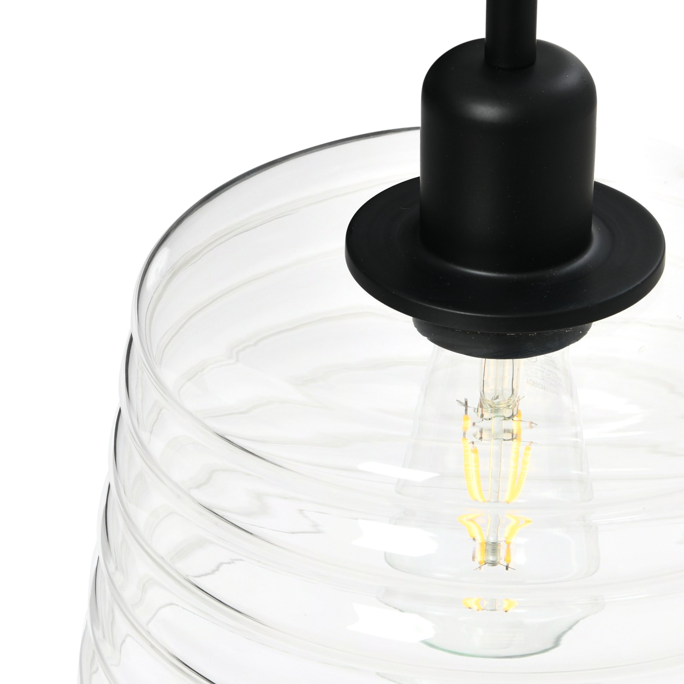 Creative Co-Op Robert Stevenson Lighting Rhodes - Metal and Clear Ribbed Glass Ceiling Light, Matte Black