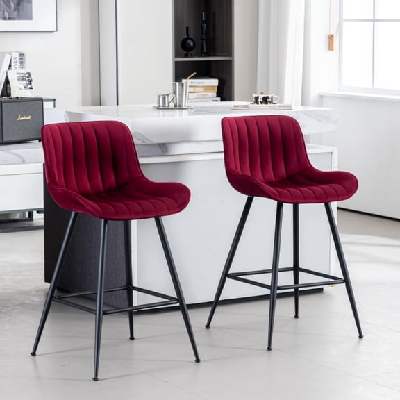 SolaceHue Bar Stools Set of 2 - Burgundy Counter Height Bar Stools Velvet Fabric Upholstered Bar Stools 24 Inches Seat Height Barstools with Backs Bar Chairs for Kitchen Island (Burgundy).
