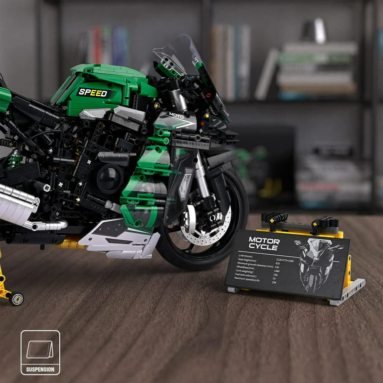 Hi-reeke Motorcycle Building Block Set Speed Champions H2 Motorbike Building Kit Gift for Kid Green, Size: One Size