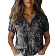 thumbnail image 2 of Gray Womens Blouses Women Cotton Shirt Printed Fashion Down Shirts Casual Tops Short Sleeve Blouse Ladies Tops and Blouses, 2 of 4