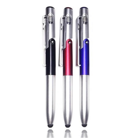 Stylus Pen [3 Pcs], 4-in-1 Touch Screen Pen (Stylus + ballpoint pen + LED Flashlight + Support) For Smartphones Tablets iPad iPhone Samsung LG Sony etc [Black + Silver] + 3 Extra
