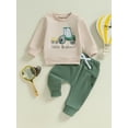 thumbnail image 4 of Elippeo Boys Autumn 2PCS Outfit Sets Long Sleeve O Neck Letter Tractor Print Tops Solid Color Pants Sets  6 12 18 24 Months 3 Years, 4 of 9