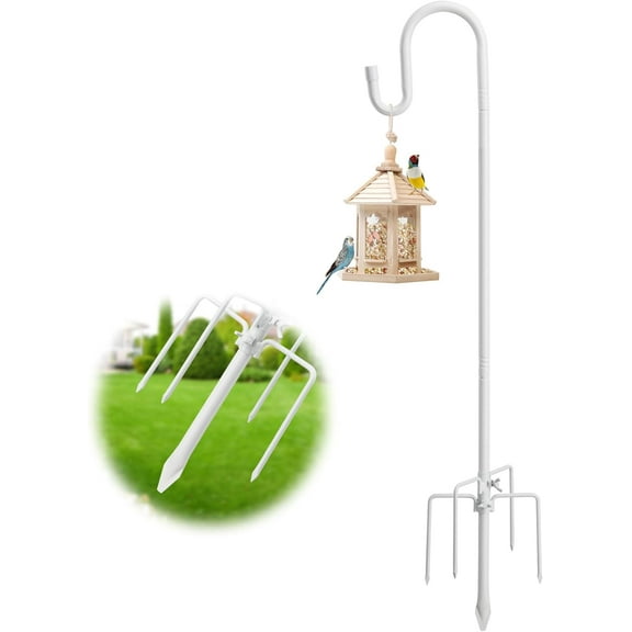 Bird Feeder Pole with Shepherd’S Hook - 78" Heavy Duty Hummingbird Stand 5-Prong,Rustproof Hangers for Outside Hanging Birdfeeders, Wind Chimes, Lanterns, Solar Lights White