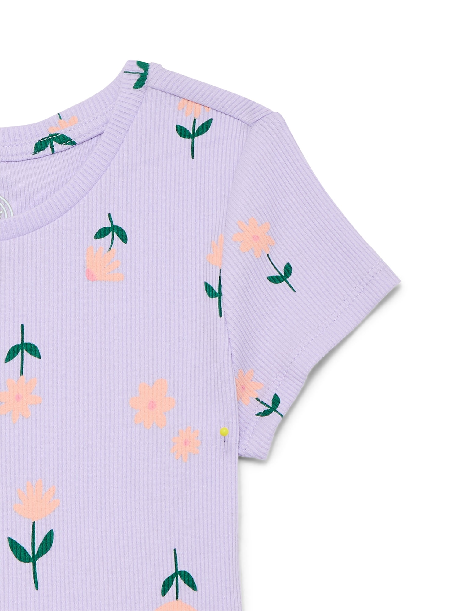 Wonder Nation Girls Printed Rib Tee with Short Sleeves, Sizes 4-10