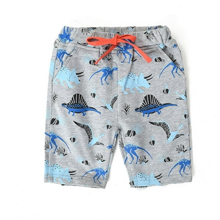 

Chenyin Boys Dinosaur Print Jogger Shorts for Toddlers Kids Summer Cotton Shorts Pants with Pocket Elastic Waist Cartoon Sweat Five Pants 1-6 Years Old