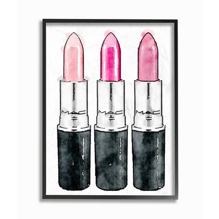 11' Wood Sign - Three Pink Lipsticks Framed Giclee Texturized Art, 11 x 1.5 x 14