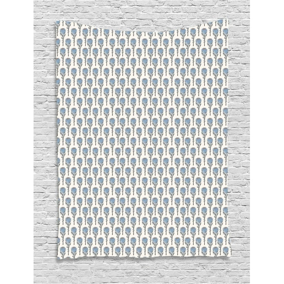 Dusty Blue Tapestry, Vintage Hand Drawn Protea Flowers Nature Theme, Wall Hanging for Bedroom Living Room Dorm Decor, 60"W X 80"L, Pale Eggshell Pale Slate Blue and Purpleblue, by Ambesonne