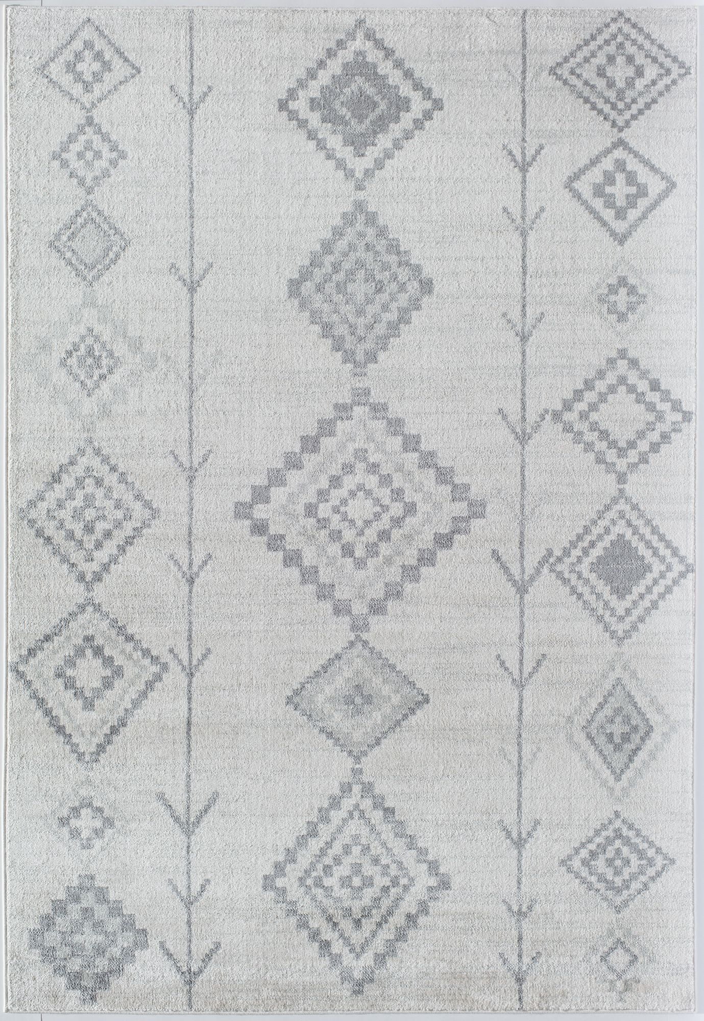 Soleil BR15L Native White Tribal Moroccan Light Gray Area Rug, 8'9"x12'