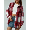 thumbnail image 3 of Women Plaid Flannel Shirt Jacket Button Down Lapel Long Sleeve Shacket Cardigan Coats Fall Spring Clothes, 3 of 7