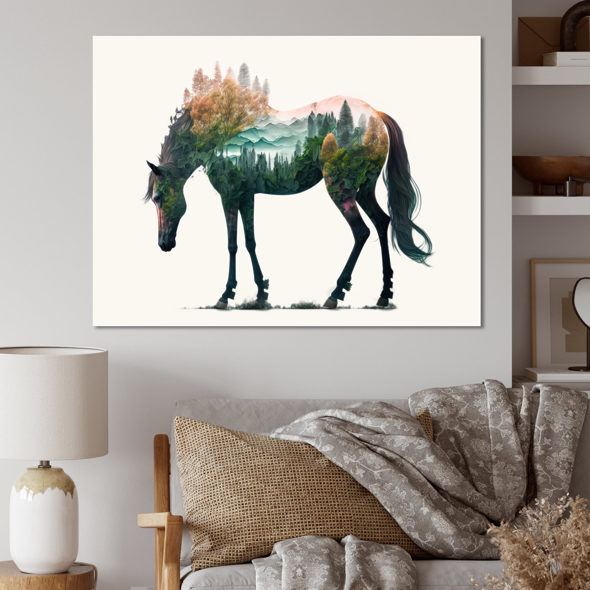 Designart Double Exposure Of A Horse With Nature Landscape II Canvas Wall Art