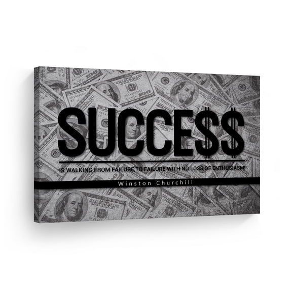 Smile Art Design Success is Walking from Failure Quote Black and White Money Motivational Canvas Wall Art Inspirational Wall Art Entrepreneur Quote Print Office Decor Artwork Gift Ready to Hang 8x12