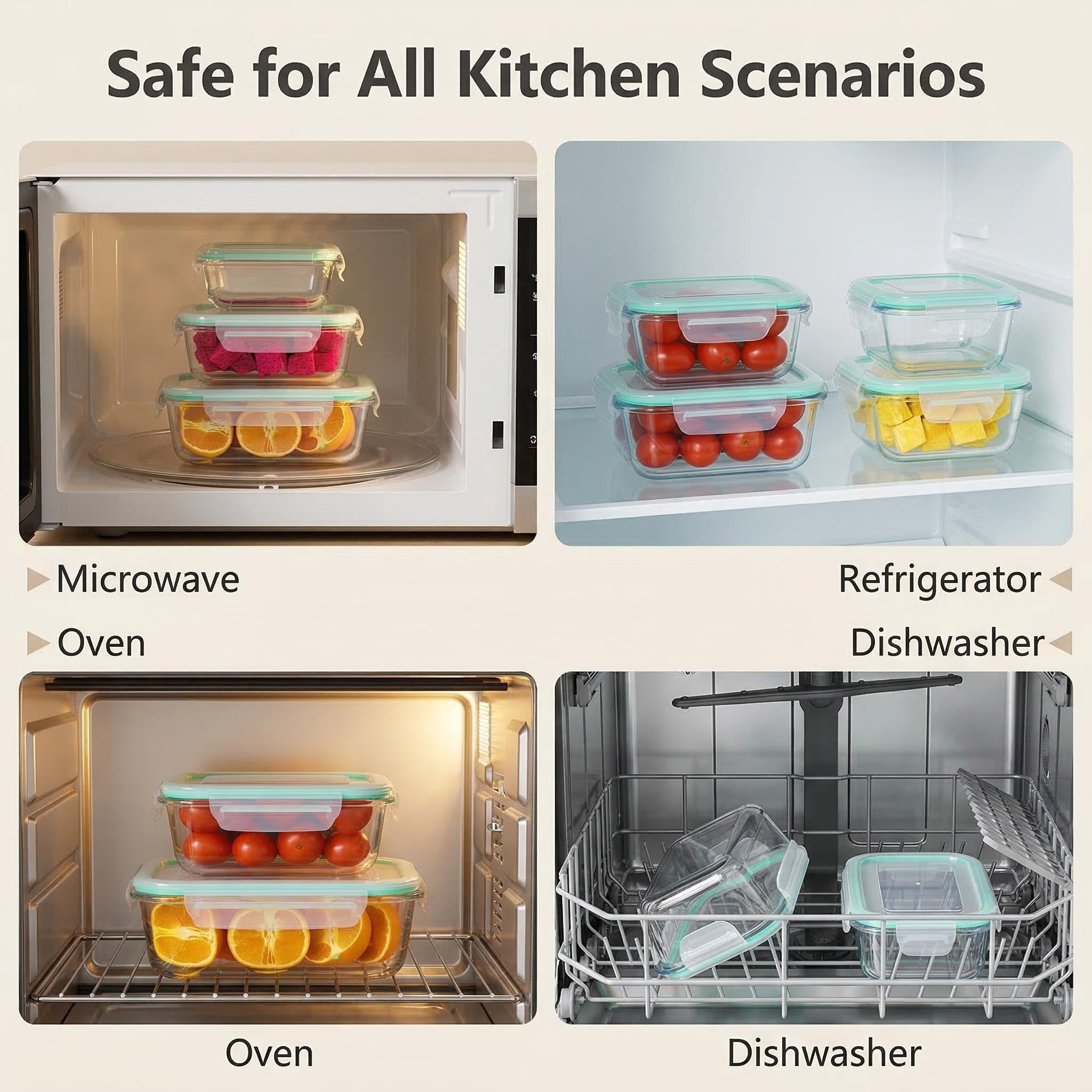 8 Pack Glass Food Storage Containers, Meal Prep, Airtight Bento Boxes with Leak Proof Locking Lids, for Microwave, Lunch Boxes, Oven, Freezer And Dishwasher, BPA Free with free labels&marker pen